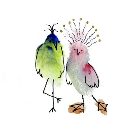 Fancy And Friend Whimsical Watercolor Bird Art Romantic Couple T Wall Decor Etsy Idee