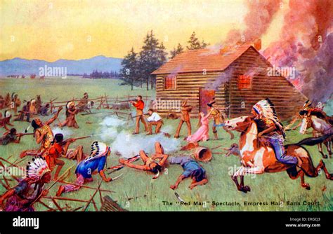 American Indians Attacking English Settlers Postcard From The Red Man