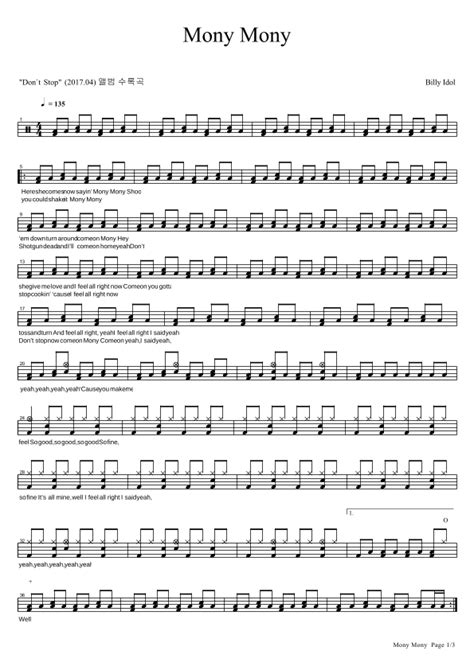 Mony Mony Arr COPYDRUM By Billy Idol Sheet Music For Drums At Sheet