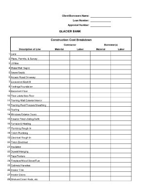 Construction Loan Cost Breakdown Worksheet Fill Online Printable