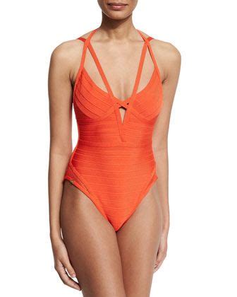 Bandage One Piece Monokini Swimsuit Vermillion By Herve Leger At