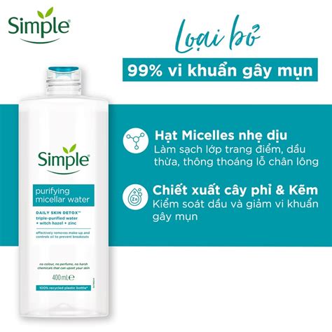 nuoc tay trang simple purifying micellar water kiem dau ngua mun