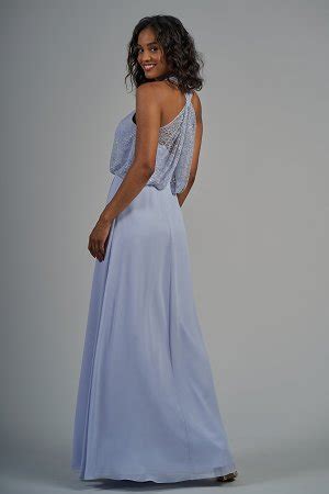 B213014 Lace Poly Chiffon Long Bridesmaid Dress With Halter Neckline