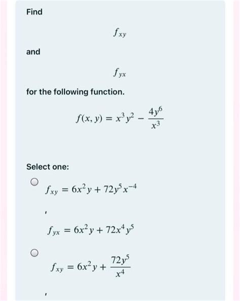 Solved Find Fxy And Fyx For The Following Function