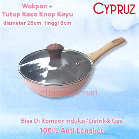 Jual Wajan 28cm Penggorengan Marble Keramik Pink Wok Pan Dengan Tutup