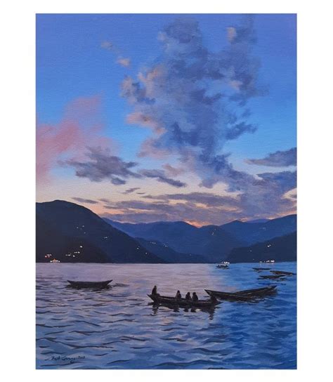 Acrylic Painting Fewa Lake Pokhara Nepal