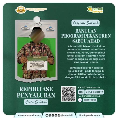 Bantuan Program Pesantren Sabtu Ahad Kepada Sekolah Islam Tunas Ilmu Di