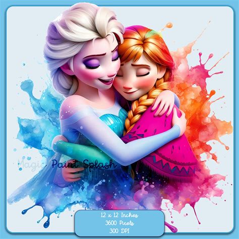 Anna and Elsa Hug Watercolor Splash, Clipart Images, Graphics and ...