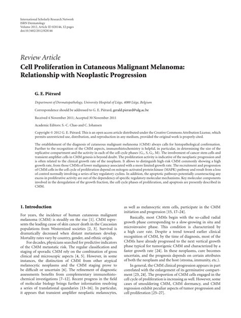 Pdf Cell Proliferation In Cutaneous Malignant Melanoma Relationship