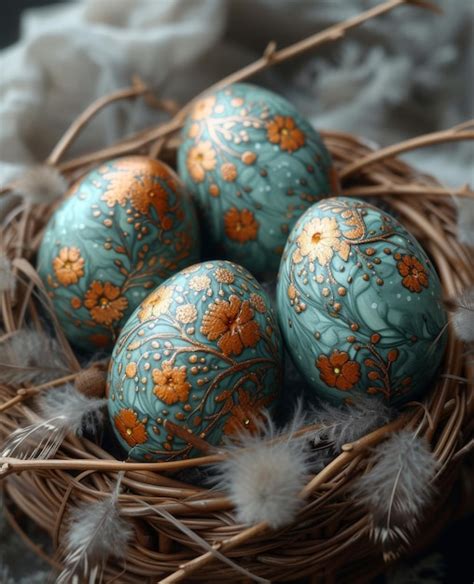 Premium Photo Easter Eggs In Nest With Feathers