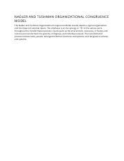 NADLER AND TUSHMAN ORGANIZATIONAL CONGRUENCE MODEL Docx NADLER AND