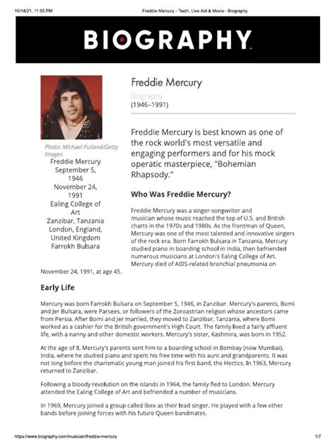 Freddie Mercury Biography | PDF