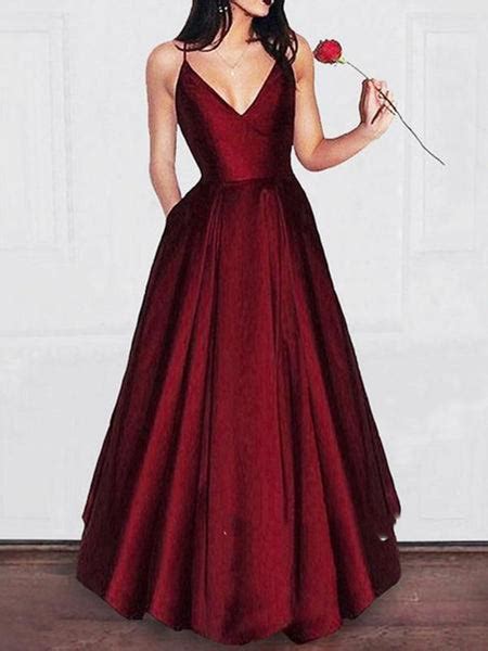 Sexy A Line V Neck Burgundy Prom Dress With Spaghetti Straps V Neck B