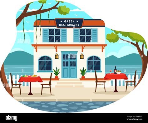 Greek Cuisine Restaurant Vector Illustration With Set Menu Delicious