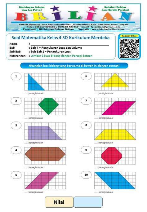 Soal Matematika Kelas 4 SD Bab Pengukuran Luas Kurikulum Merdeka Lembar