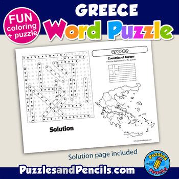 Greece Word Search Puzzle And Coloring Activity Page Countries Of Europe