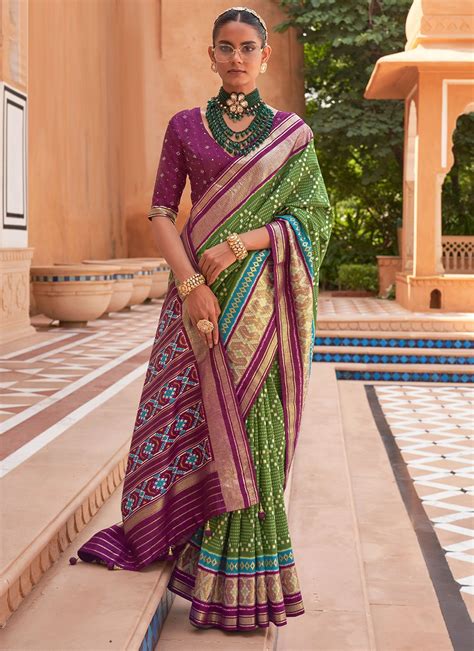 Buy Patola Silk Patola Print Green Trendy Saree Online