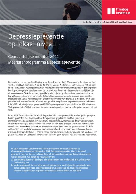 Depressiepreventie Op Lokaal Niveau Trimbos Instituut