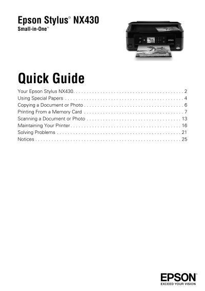 Epson Epson Stylus Nx430 Small In One™ All In One Printer Quick Guide