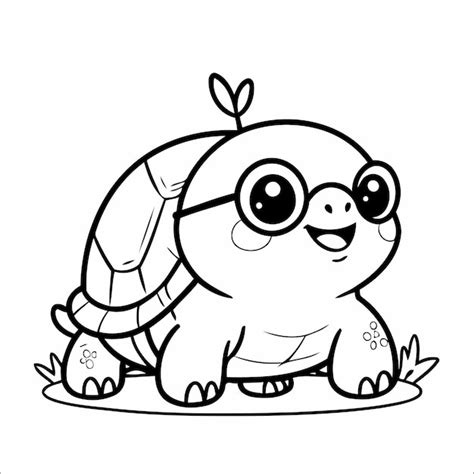 Página Para Colorear Vector De La Tortuga Kawaii Para Niños Vector