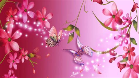 Pink Flowers And Butterflies Wallpaper