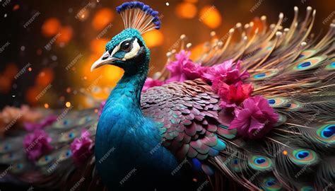 Premium Photo Majestic Peacock Displays Vibrant Colors Elegance And