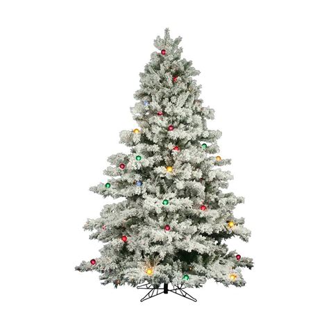 Vickerman 9-ft Pre-Lit Alaskan Pine Flocked Artificial Christmas Tree ...