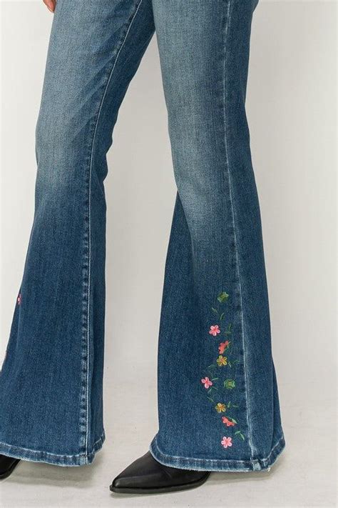 Lily High Rise Floral Embroidery Flare Jeans Embroidered Jeans Diy