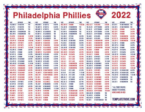 Printable 2022 Philadelphia Phillies Schedule