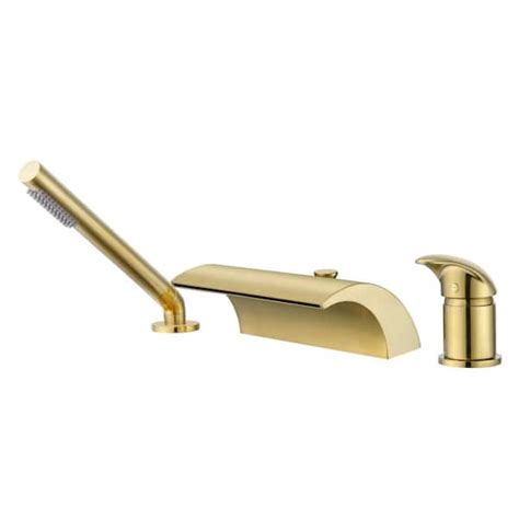 Sumerain Waterfall Single Handle Tub Deck Mount Roman Tub Faucet With Hand Shower In Brushed