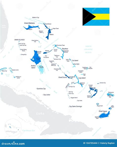 The Bahamas Map And Flag Detailed Vector Illustration Stock