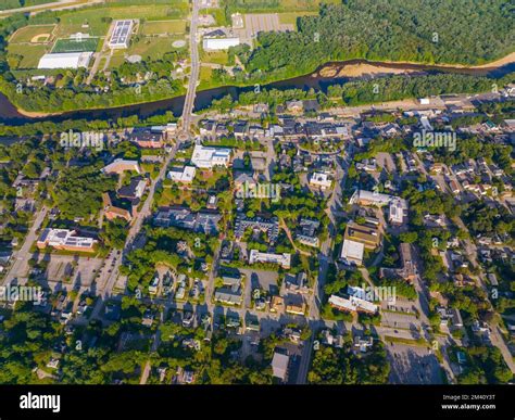 Plymouth Town Center On Main Street And Plymouth State University Aerial View In Summer In Town