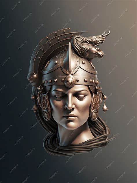 Premium Photo Metallic Greek Goddess Bust With Helmet
