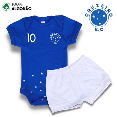 Conjunto Body Bebe Time Futebol Cruzeiro Menino e Menina 100 Algodão