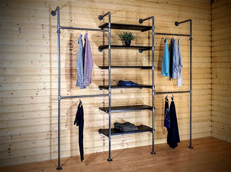 Industrial Pipe Clothing Rack With Shelves Clothes Storage System