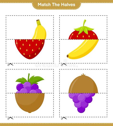 Igualar Las Mitades Igualar Mitades De Frutos Ilustración Vectorial