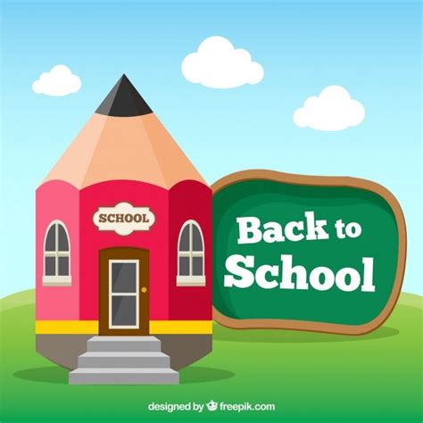 School building with pencil shape in flat design Free Vector Paper ...