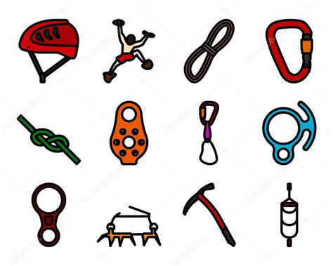 Conjunto de iconos alpinistas. Esquema audaz editable con diseño de ...