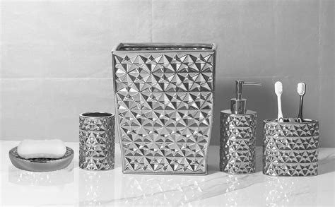 Silver Bathroom Accessory Sets 4 Piece Ceramic T Set