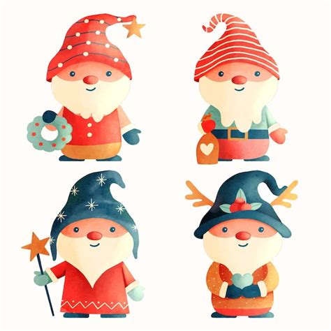 Collection De Gnomes De No L Aquarelle Vecteur Gratuite