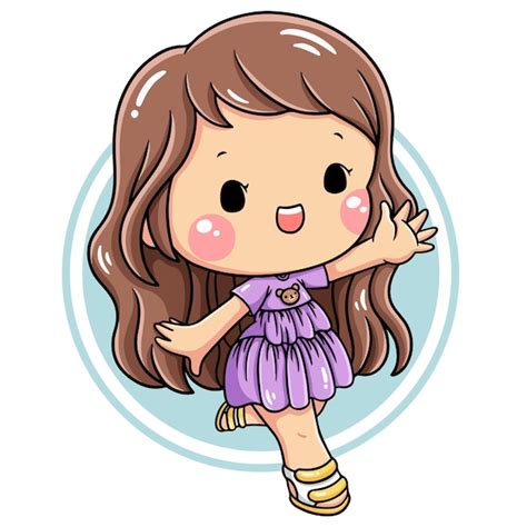 Ilustración De Personaje De Dibujos Animados Linda Chica Vector Premium