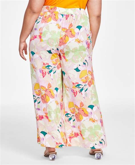 Bar Iii Trendy Plus Size Printed Pull On Wide Leg Pants Created For Macy S Macy S