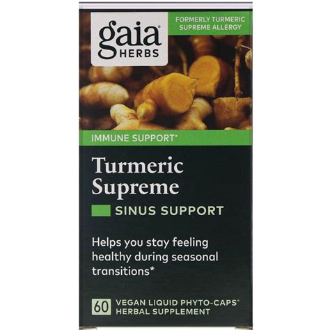 Gaia Herbs Turmeric Supreme Sinus Support 60 Vegan Liquid Phyto Caps