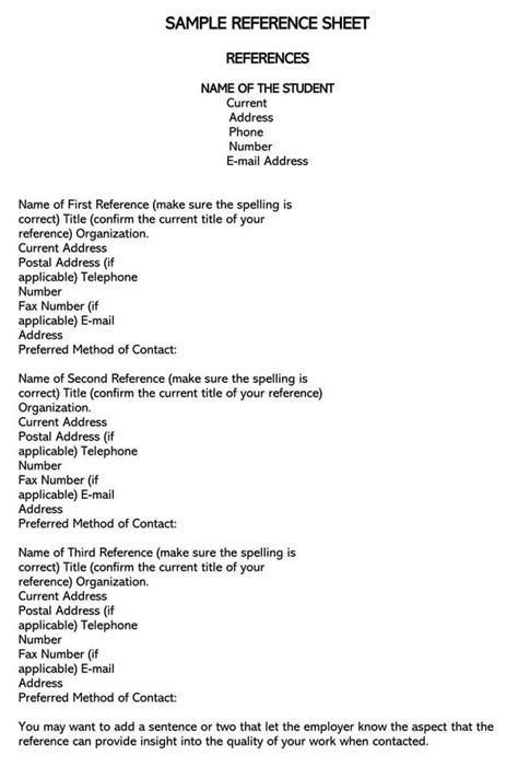 reference page sheet templates word