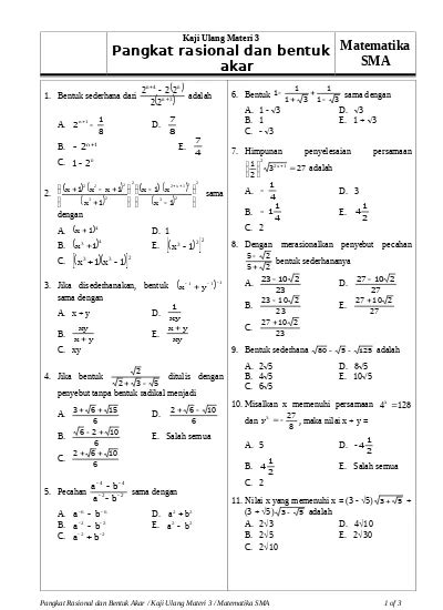 Bank Soal Matematika Akar Dan Pangkat