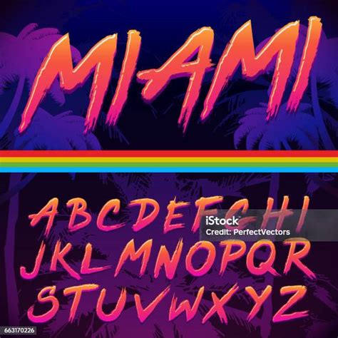 80s Retro Futurism Style Font Vector Brush Stroke Alphabet Stock Illustration Download Image