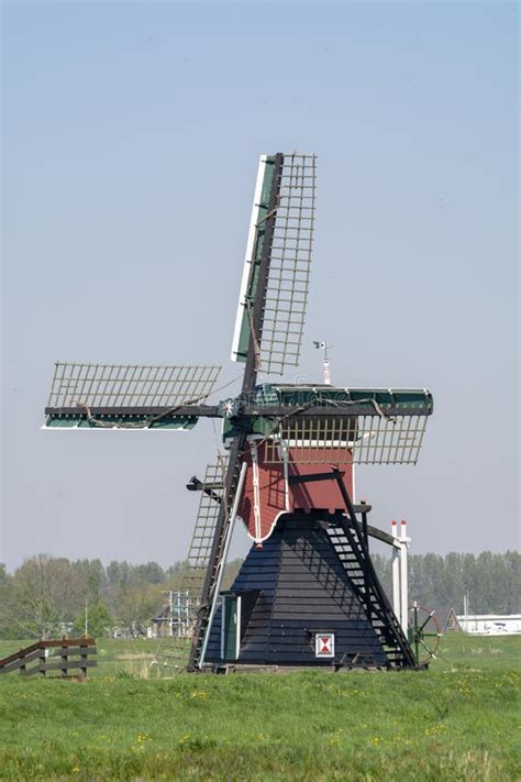 View On Traditional Dutch Wind Mill Spring Landscape In North Holland