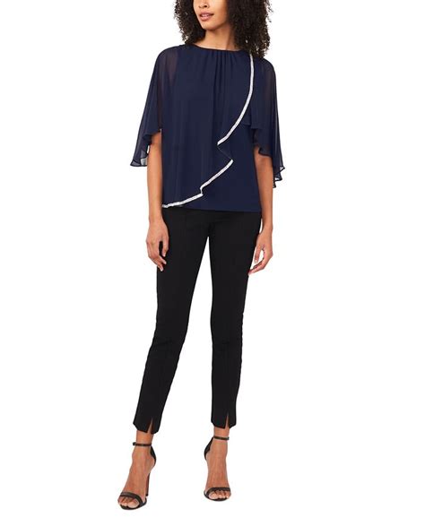 Msk Womens Asymmetric Embellished Chiffon Overlay Top Macys