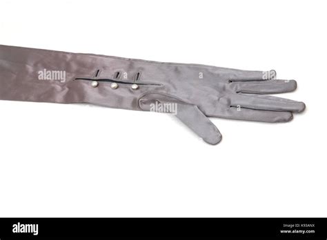 Vintage Long Grey Satin Evening Glove With Buttons Stock Photo Alamy