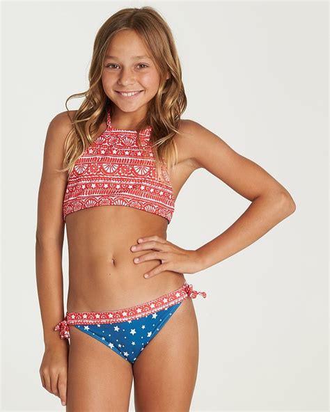 Billabong Girls Free Babe High Neck Reversible Bikini Set Swim Suit